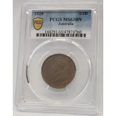 AUSTRALIA 1929 . HALF 1/2 PENNY . PCGS MS63BN